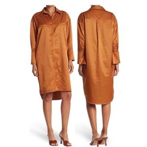 TOV Los Angeles Satin Midi Dress Gold/Brown 44